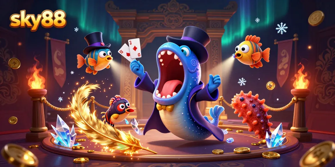 Engage in thrilling gameplay at sky88 with unique characters performing casino magic tricks amidst exciting elements.