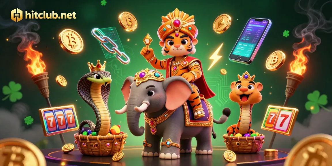 Engage in thrilling gameplay with hitclub-net showcasing a vibrant casino scene, complete with game elements and a royal vibe.