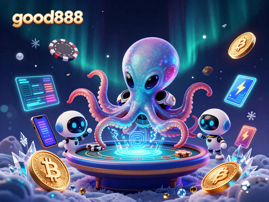 Engage in exciting games at good888 with a vibrant alien octopus leading the action.