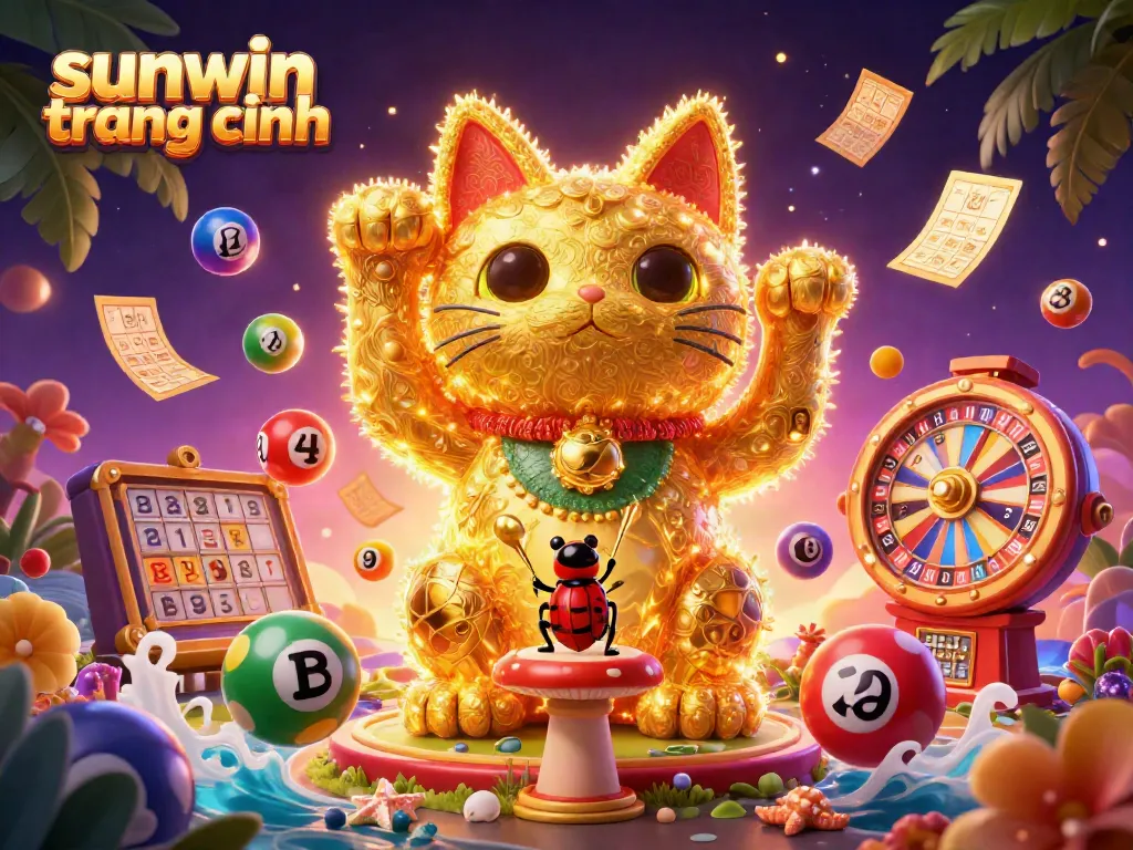 Experience the excitement of sunwin trang chính with vibrant symbols and dynamic lottery elements in this casino scene.