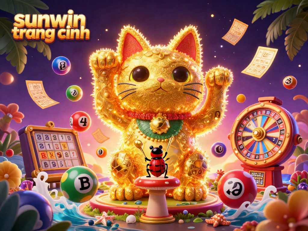 Experience the excitement of sunwin trang chính with vibrant symbols and dynamic lottery elements in this casino scene.