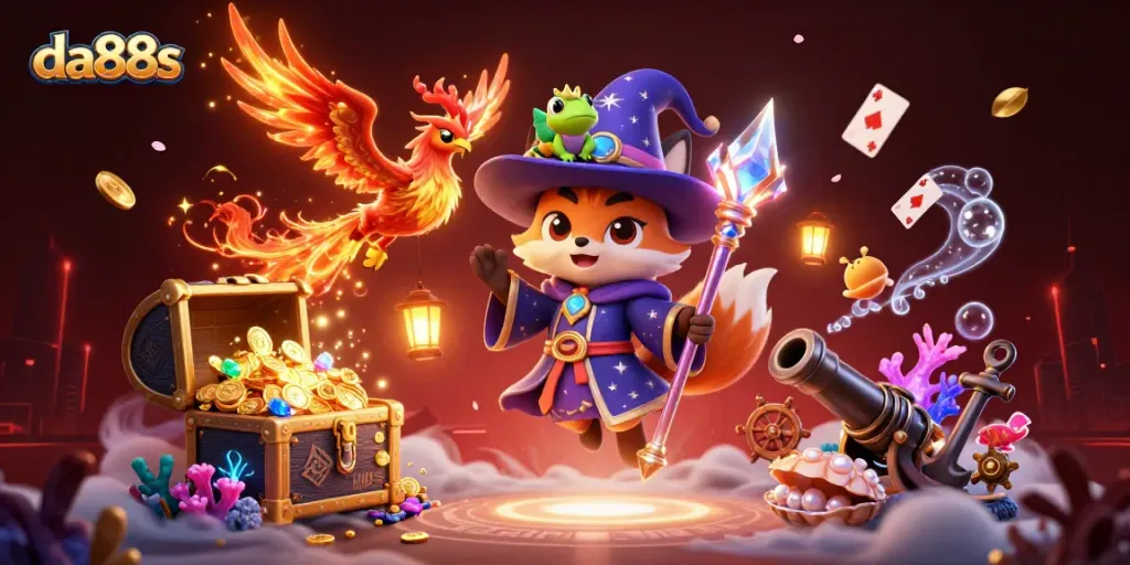 Engage in thrilling play at da88s with a mystical scene showcasing vibrant casino elements.