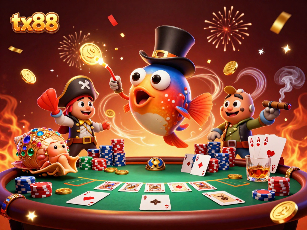 Engage with tx88's casino scene featuring anglerfish and treasure elements, highlighting poker excitement.