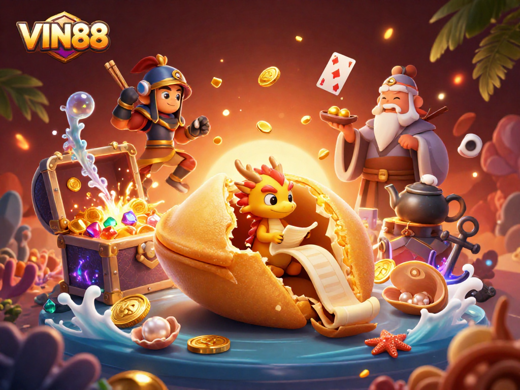 Engage with VIN88 through this vibrant 3D illustration depicting unique casino elements.