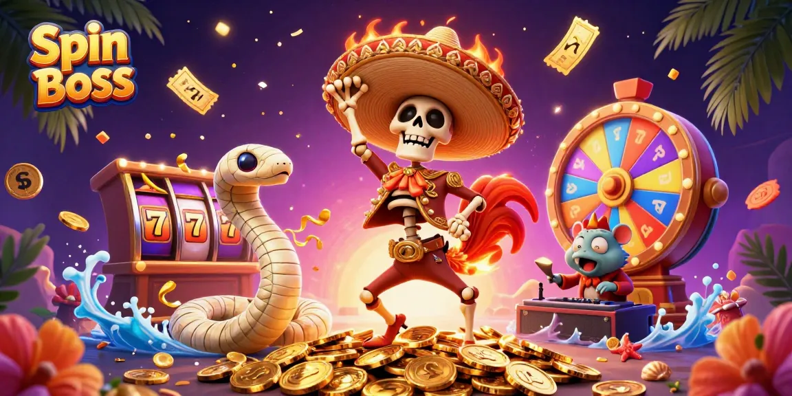 Spin Boss showcases a lively scene with vibrant casino elements, packed with fun and excitement.