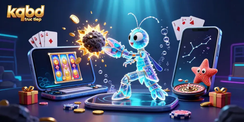 Engaging kqbd truc tiep scene with colorful slot game and cartoon characters striking dynamic action.