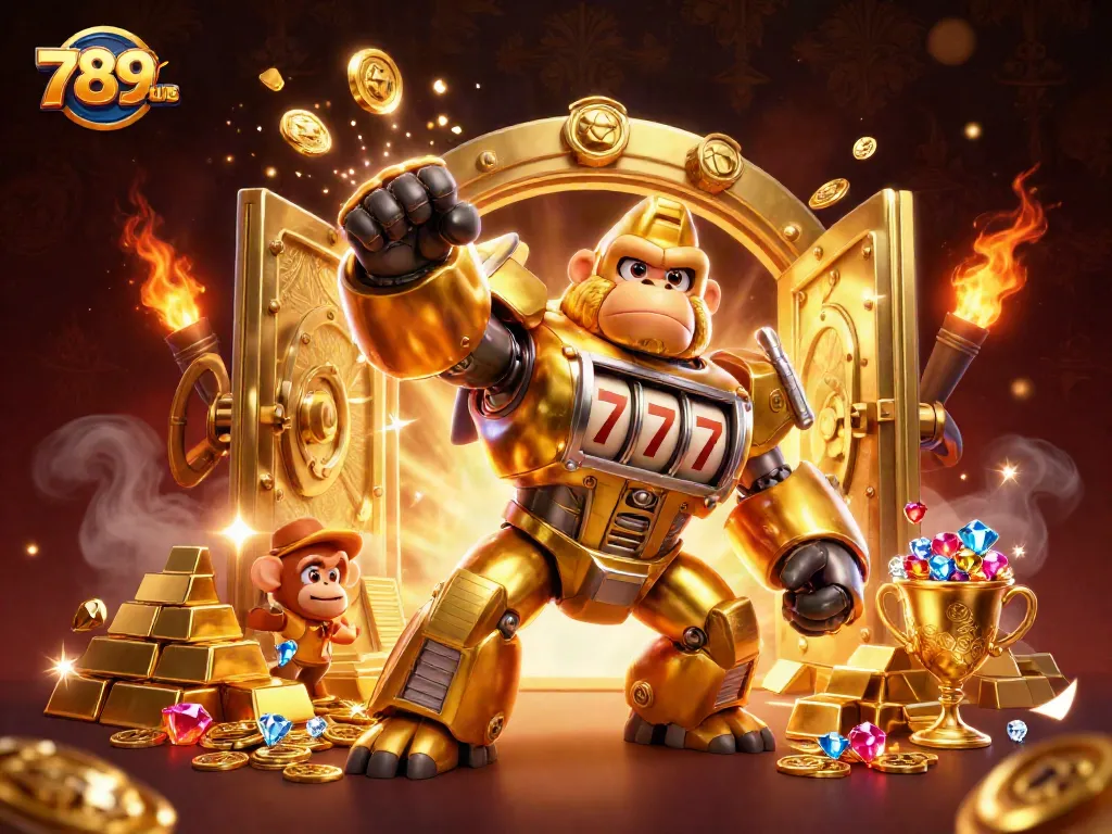 Experience the thrill of 789CLUB with a dynamic 3D jackpot scene and golden treasures!