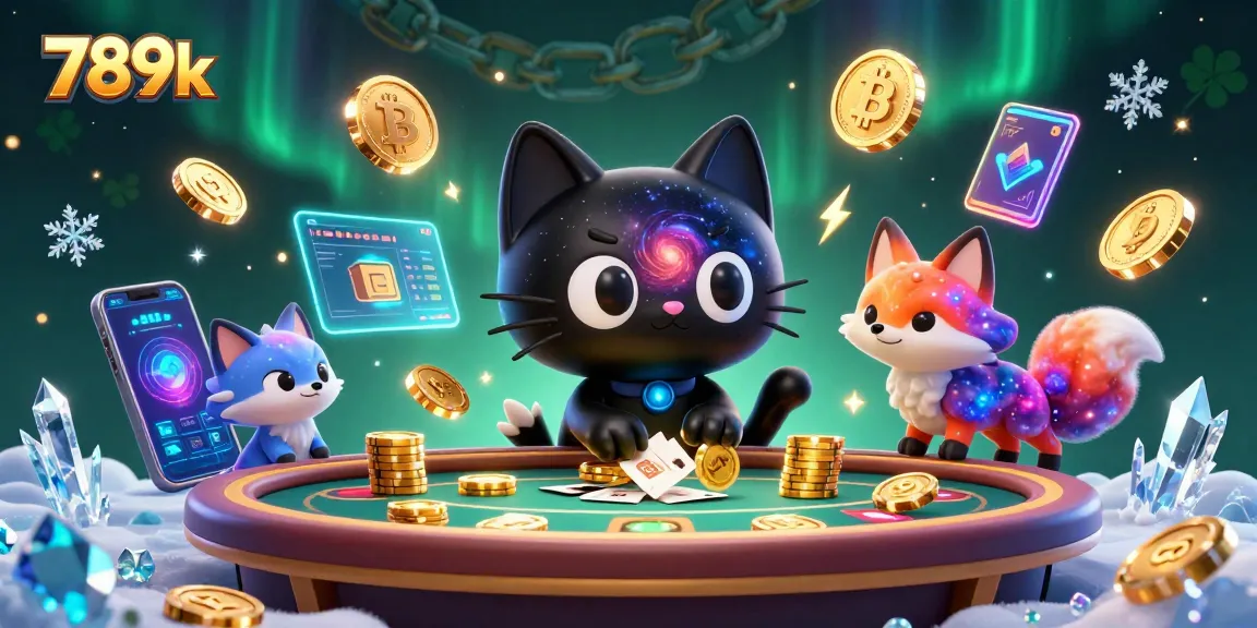 Bet and win with 789k's vibrant cosmic casino adventure featuring a black hole cat and a nebula fox.