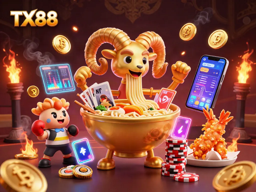 Experience thrilling wins at TX88 with a vibrant illustration of fun casino characters in action.