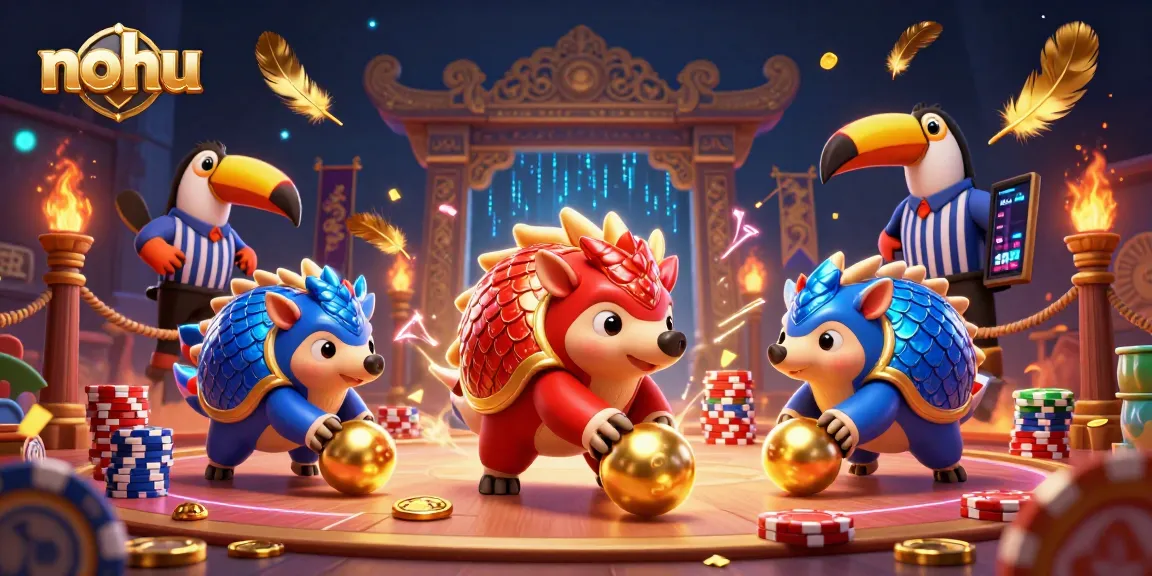 Experience the thrilling nohu showdown with animated pangolins in a vibrant casino scene!