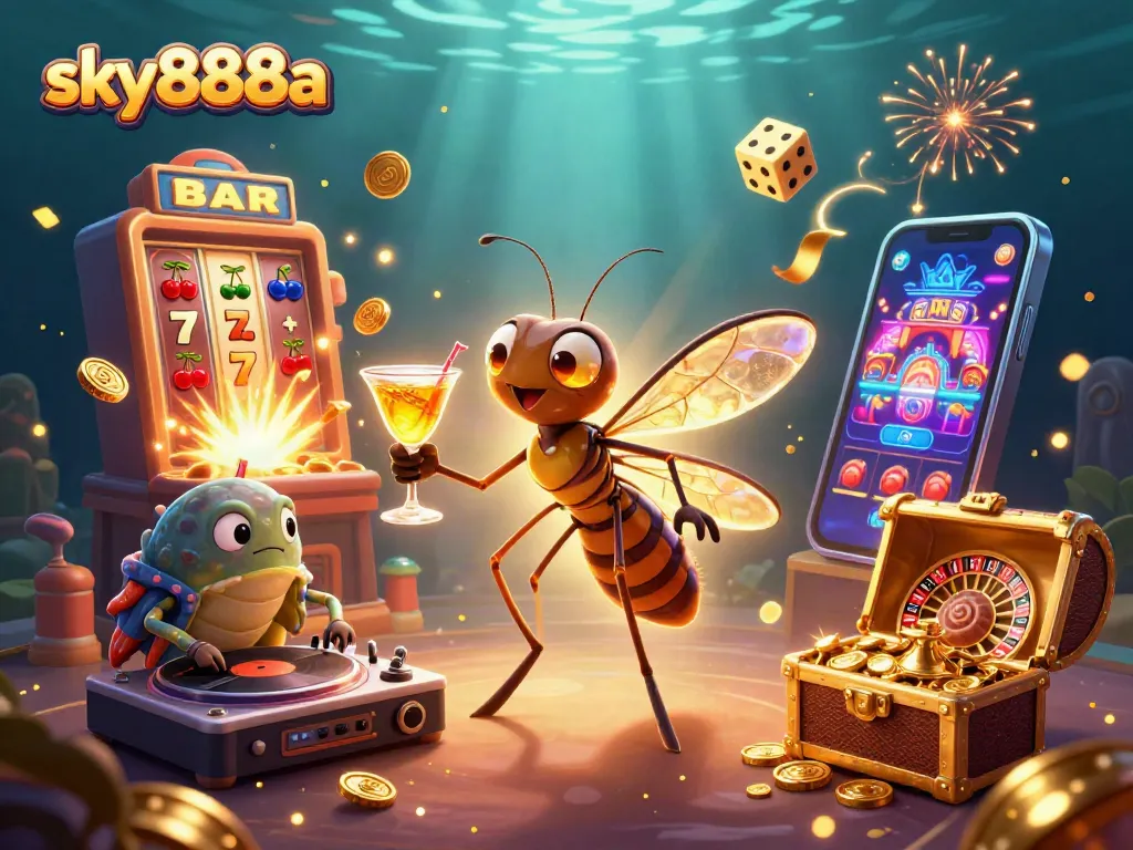 Experience vibrant winnings at sky888a with a lively underwater casino scene featuring bustling game elements.
