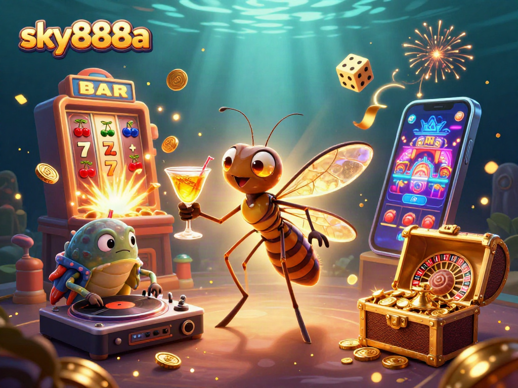 Experience vibrant winnings at sky888a with a lively underwater casino scene featuring bustling game elements.