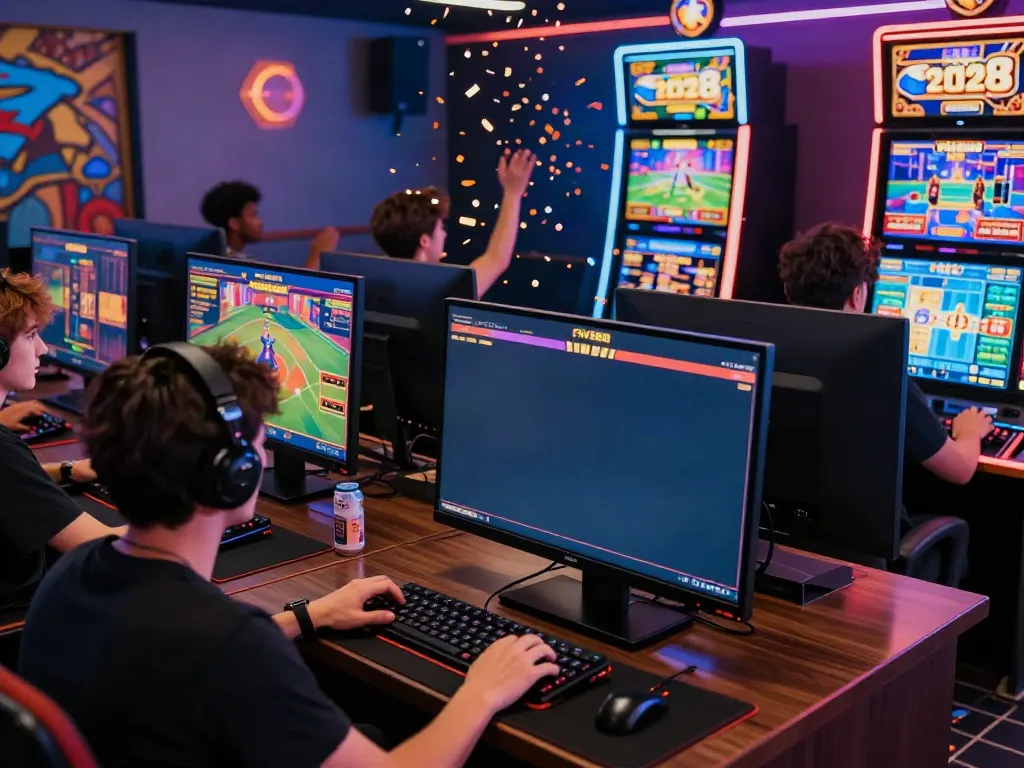 Exciting FIVE88 gaming scene with diverse players engaged in online gambling.