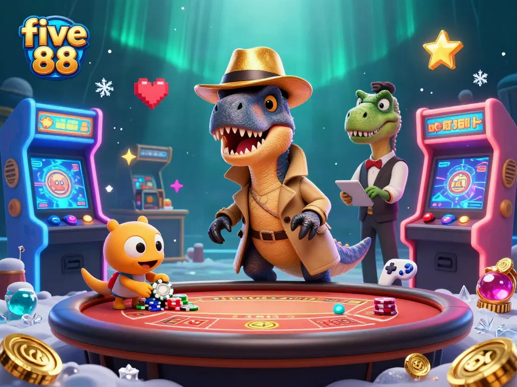 Experience thrilling gameplay at five 88 with vibrant casino-themed characters and colorful gaming elements.