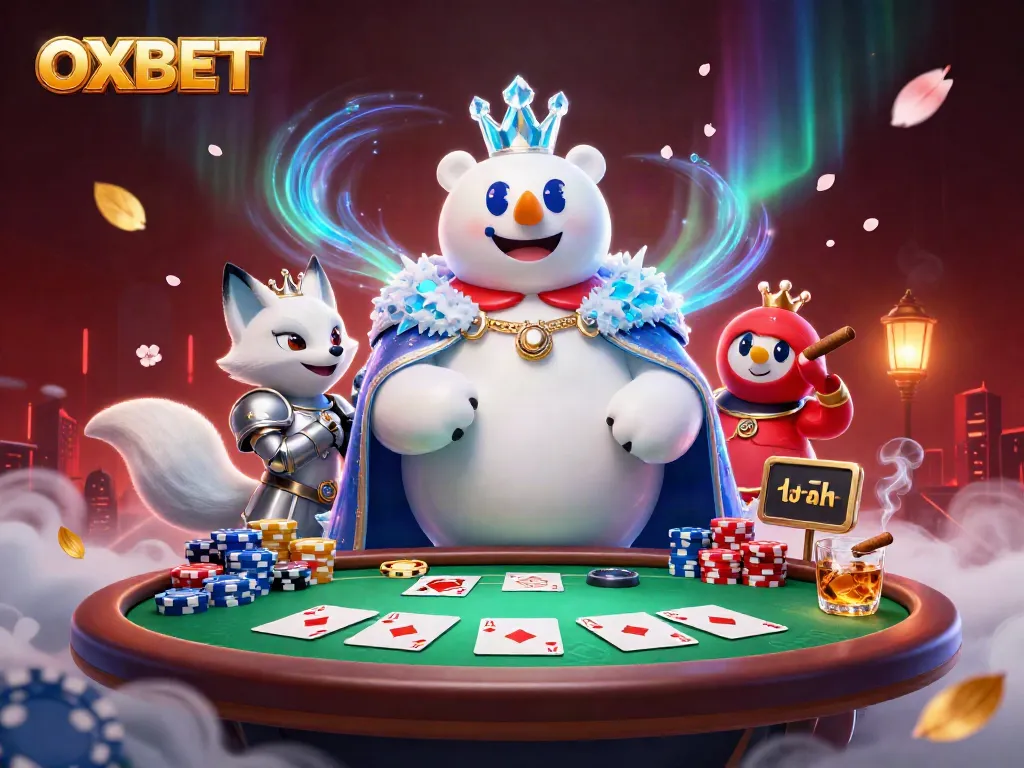 Engage in thrilling poker action with OXBET's vibrant, ultra-detailed 3D casino illustration.