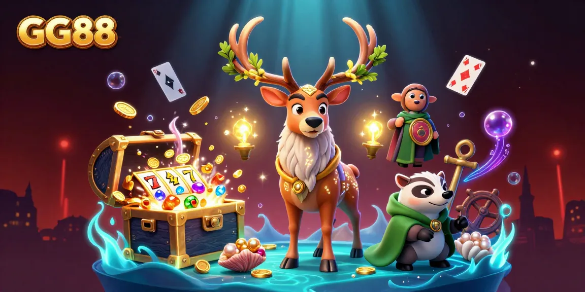 GG88 offers dynamic slots gameplay featuring a Celtic druid stag and magical elements.