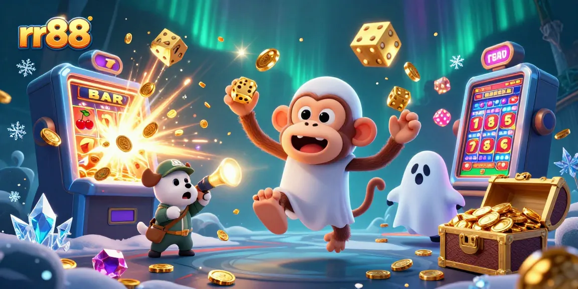 Engage in thrilling gaming experiences at rr88 with a playful poltergeist monkey and excited ghost-hunter puppy.