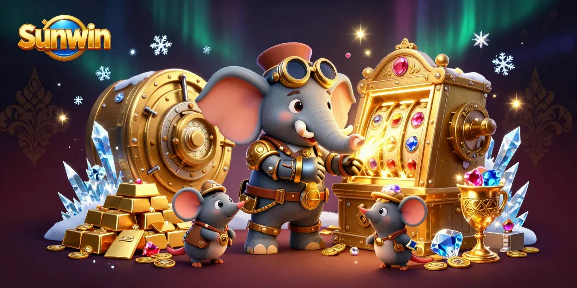 Sunwin engages players with thrilling wins at a golden slot machine operated by a steampunk elephant.