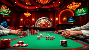 Experience the thrill of betting at https://fabet3.com/ with a vibrant casino scene featuring poker tables and roulette.