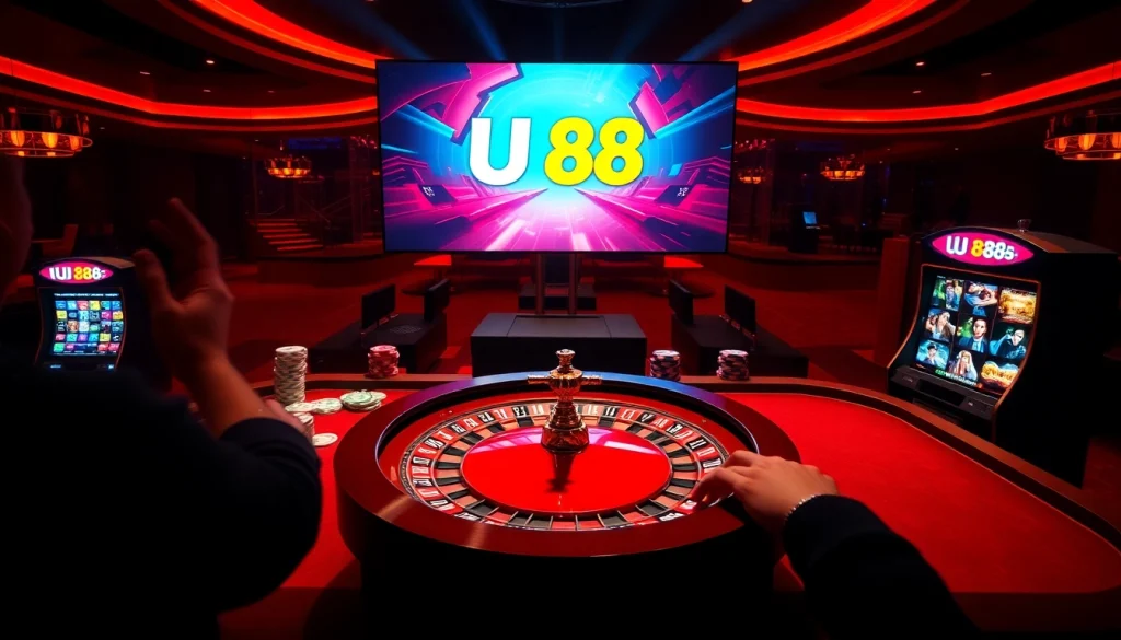 Exciting gambling atmosphere featuring UU 88 casino games and vibrant roulette wheel.