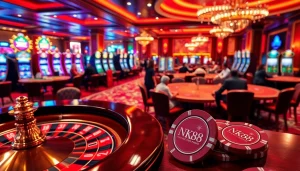 Engaging NK88 betting scene featuring vibrant casino tables and strategic gameplay.