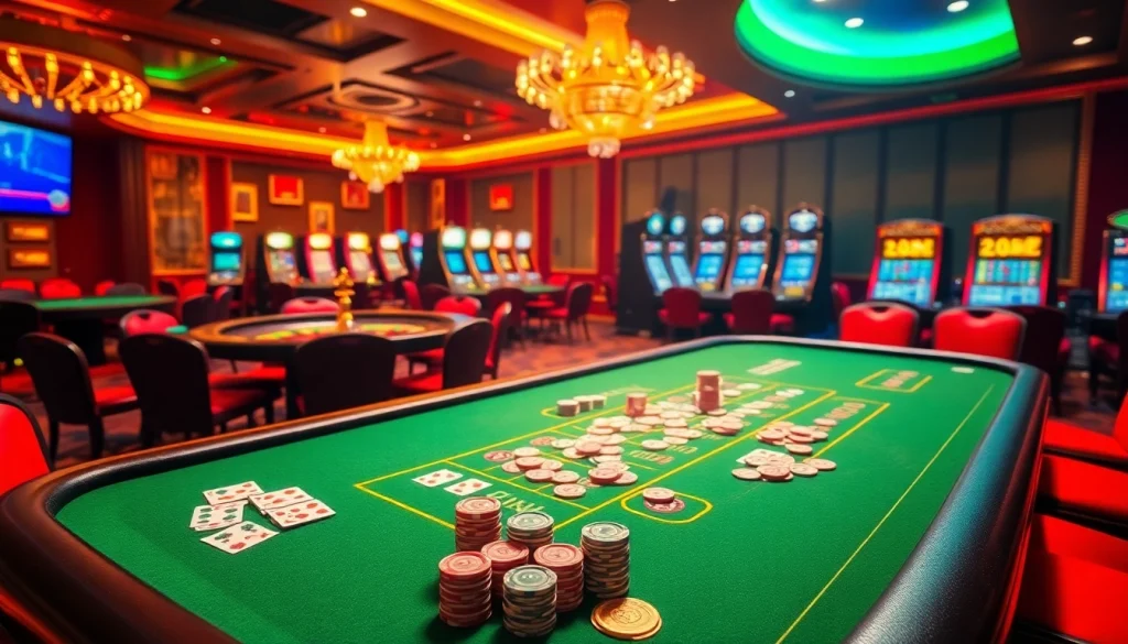 Experience high-stakes gaming at https://vaobet.co.bz/ with vibrant casino tables and slot machines.