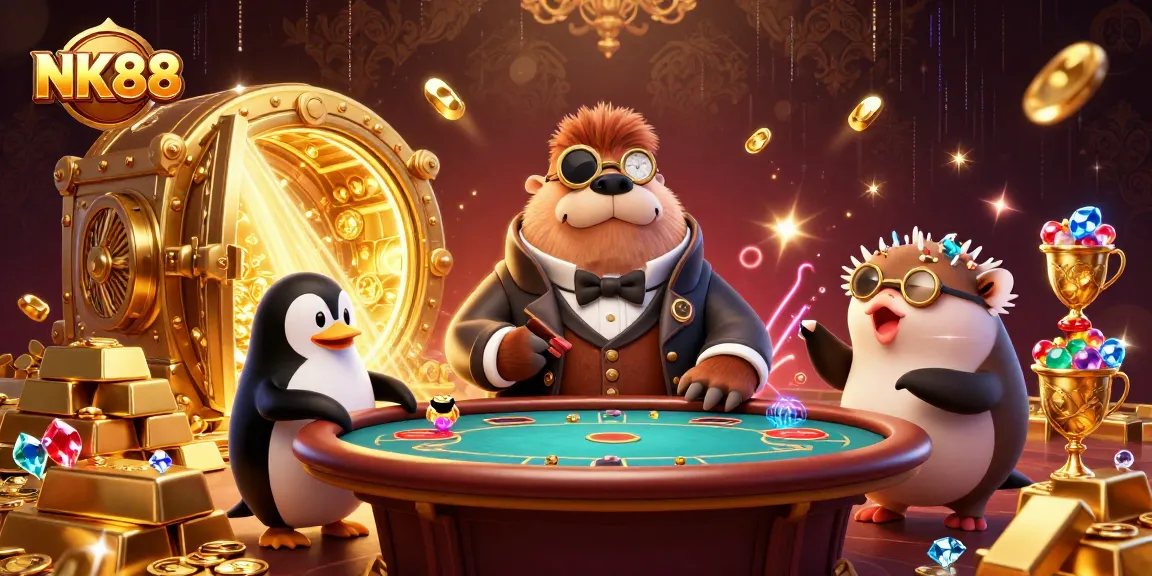 Win big at NK88 with an underwater poker game featuring whimsical characters and golden treasures.