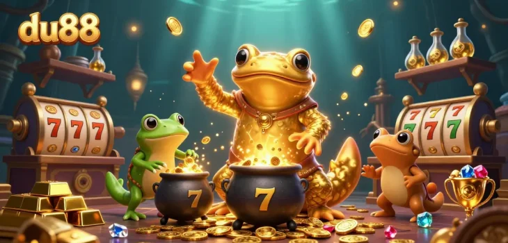 Experience gambling magic with du88 in a vibrant, treasure-filled fantasy scene.