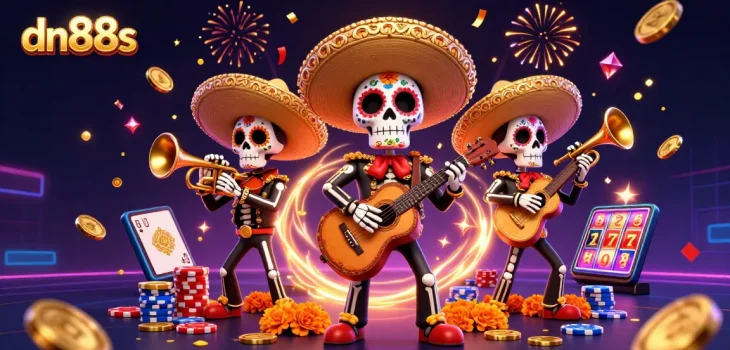 Win big with dn88s as dynamic mariachi skeletons cherish the casino nightlife!