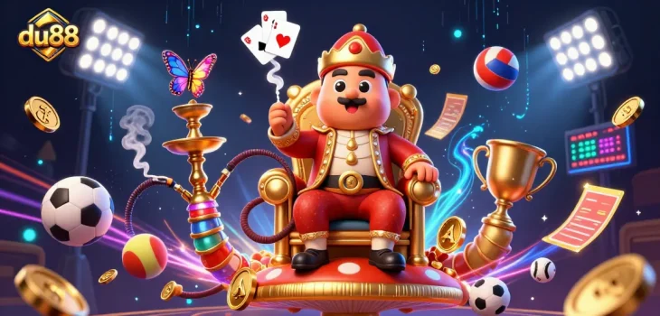 Engage in thrilling gaming experiences at du88 with a vibrant 3D casino illustration filled with action.