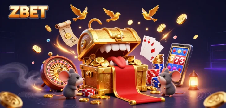 ZBET lures players with exciting gaming opportunities in an enchanting casino scene filled with treasures.
