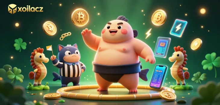 Experience action at xoilacz with a thrilling underwater gambling scene featuring a fugu in a sumo suit!