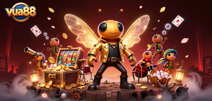 Experience the thrill of vua88 with vibrant characters, slot elements, and an explosive underwater treasure scene.