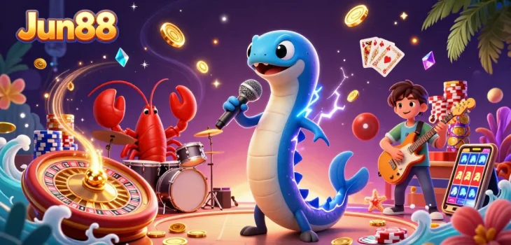 Experience multi-game excitement at Jun88 with this vibrant underwater casino scene.