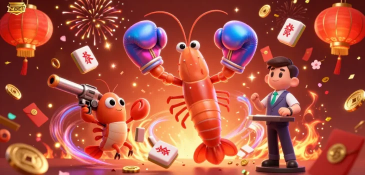 ZBET gaming illustration featuring dynamic casino scenes with vivid characters and festive elements.