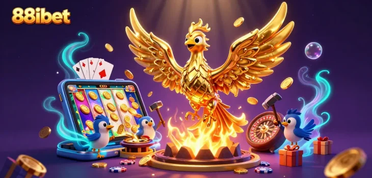 Experience thrilling casino moments with 88ibet, featuring golden phoenix and exciting game elements.
